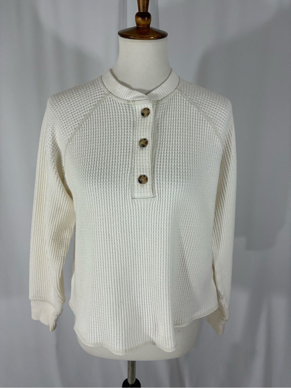 Old Navy Cream Waffle-Knit Henley Sweatshirt